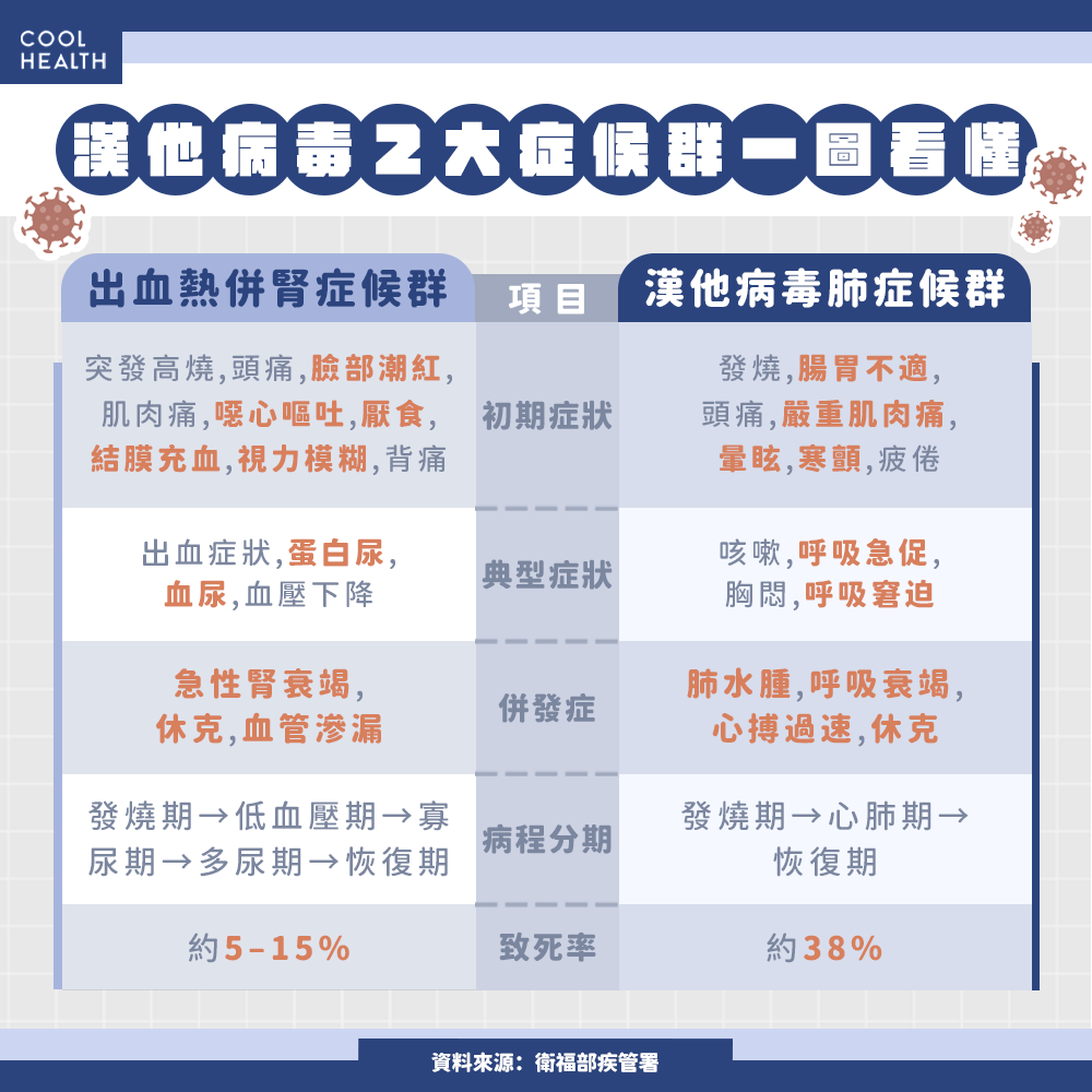 「出血熱」 vs 「肺症候群」  漢他病毒兩大症狀一次看懂