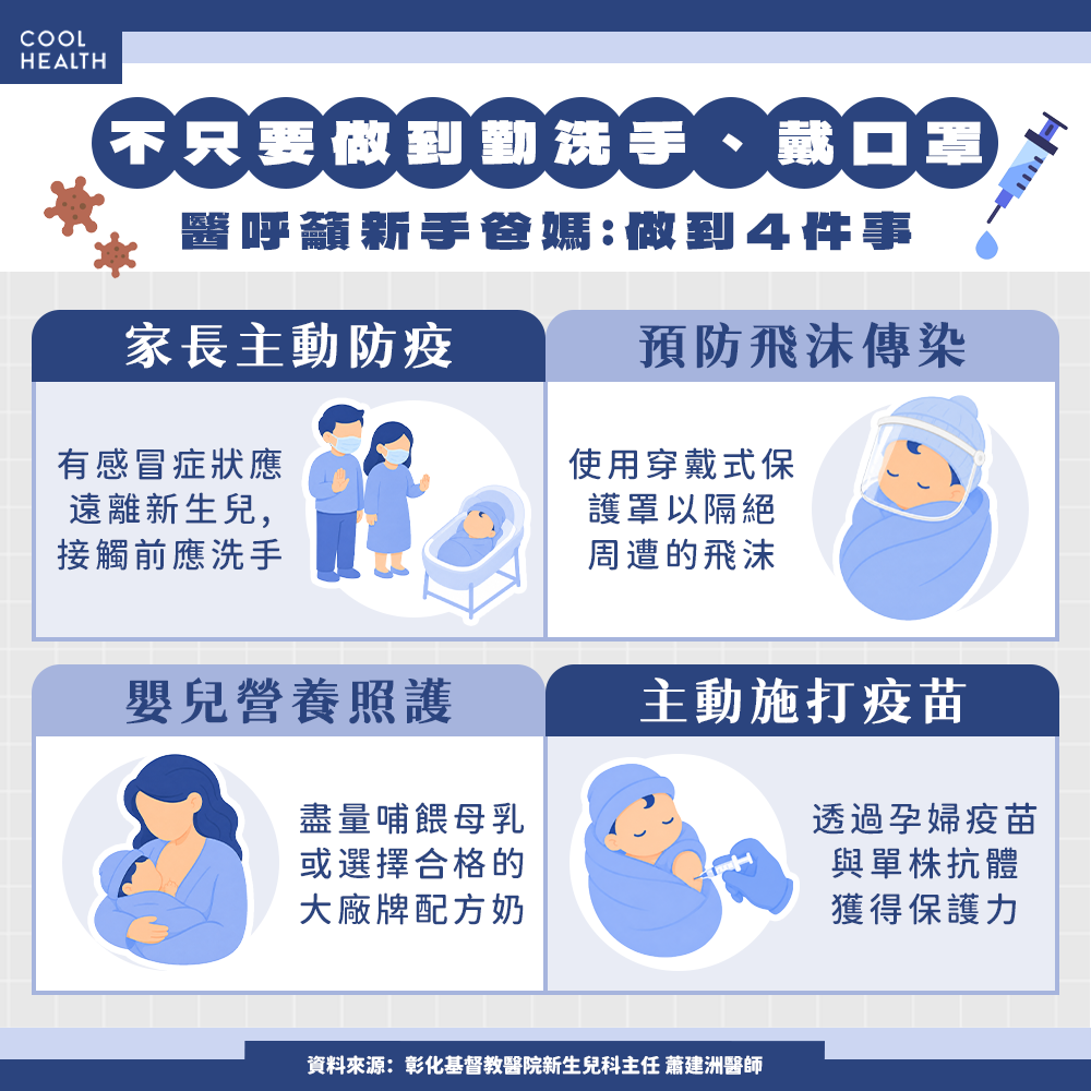 除了RSV長效型單株抗體、RSV孕婦疫苗,新手爸媽還能怎麼做?日常防護一起守住寶寶第一年