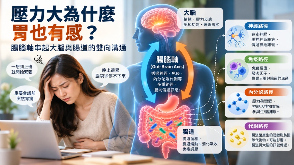 一到週一就焦慮、壓力大就胃痛？從「心理益生菌」看懂腸腦軸的情緒秘密