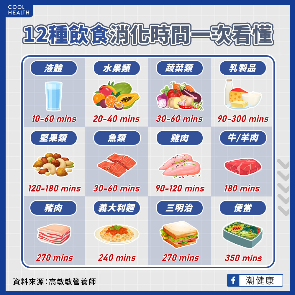 食物在胃裡多久才能消化？ 12種常見飲食一次看懂